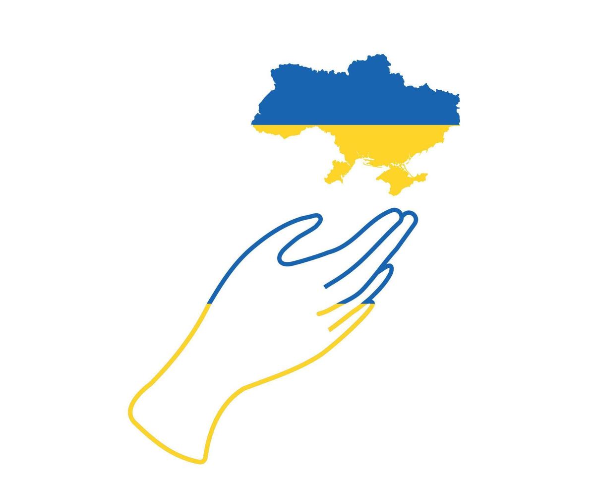 Ukraine Flag Map Emblem And Hand  National Europe Abstract Symbol Vector illustration Design