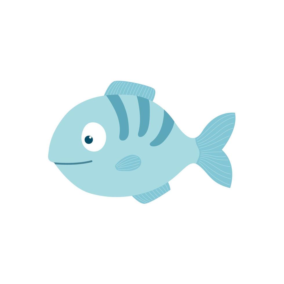 Cute cartoon fish. Blue sea and ocean animal. Isolated vector illustration.