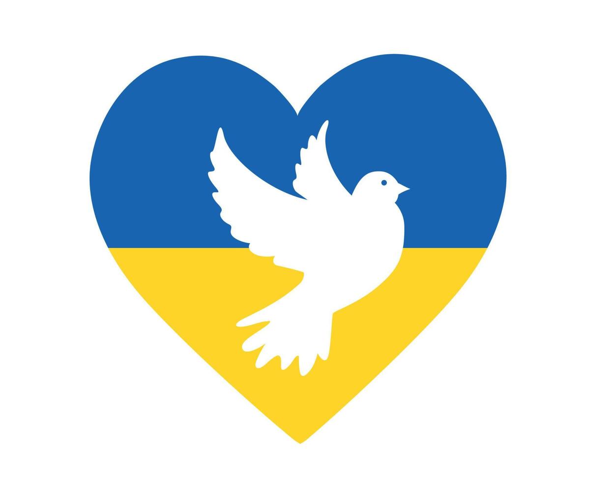 Ukraine Dove of peace Flag Emblem Symbol Heart National Europe Abstract Vector Design