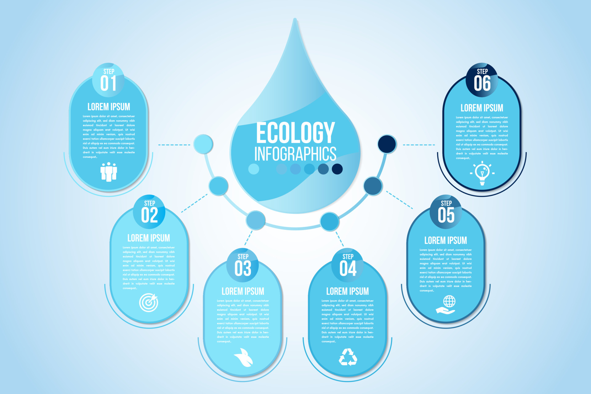 Infographic eco water blue design elements process 6 steps or options
