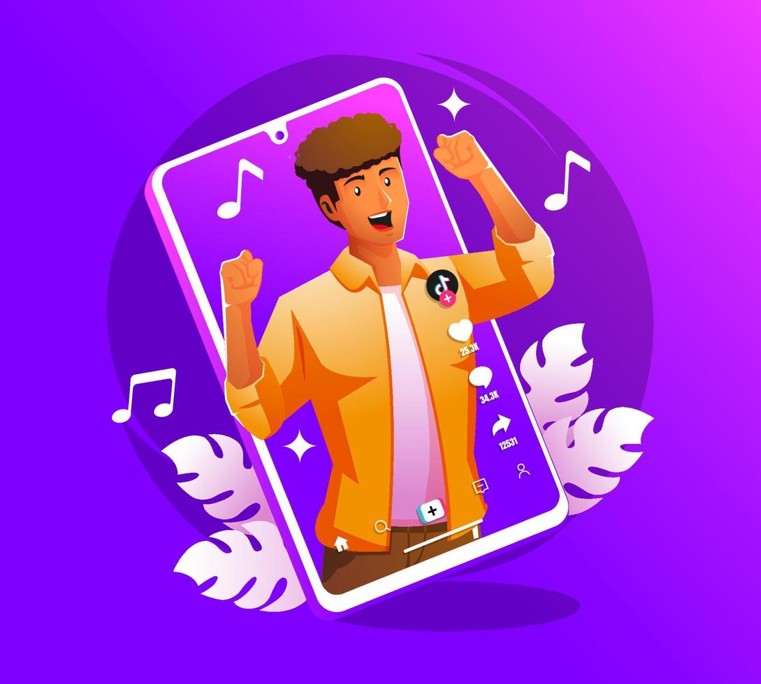 young man creating dance content vector