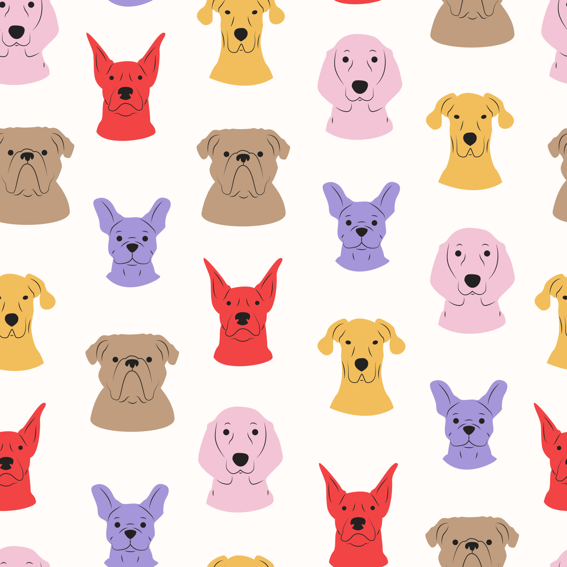 Trendy seamless pattern with funny pet animals, cute dogs on white.  Dachshund, doberman, great dane, french bulldog. Animal pattern, perfect  for baby textile, kids room decor, fabric, wrapping 6926105 Vector Art at
