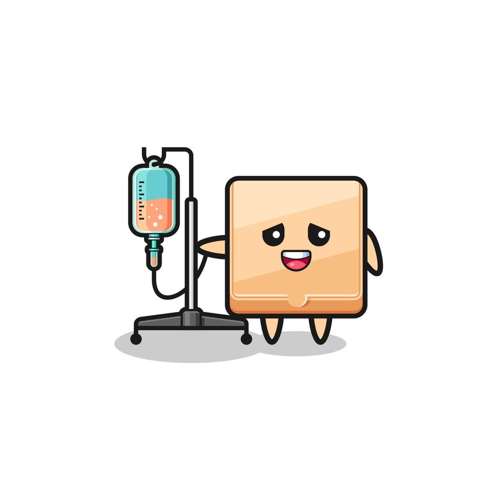 cute pizza box character standing with infusion pole vector