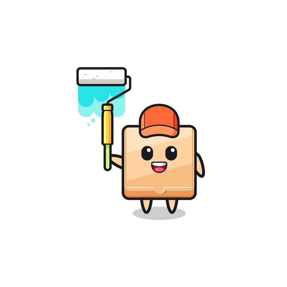 the pizza box painter mascot with a paint roller vector