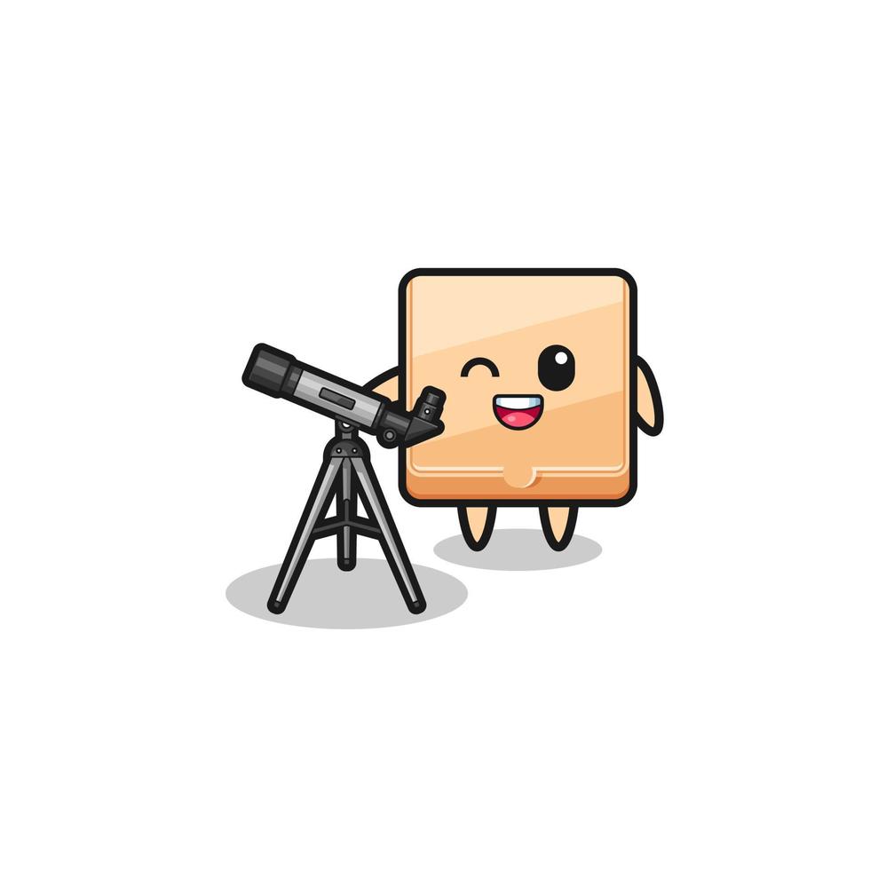pizza box astronomer mascot with a modern telescope vector