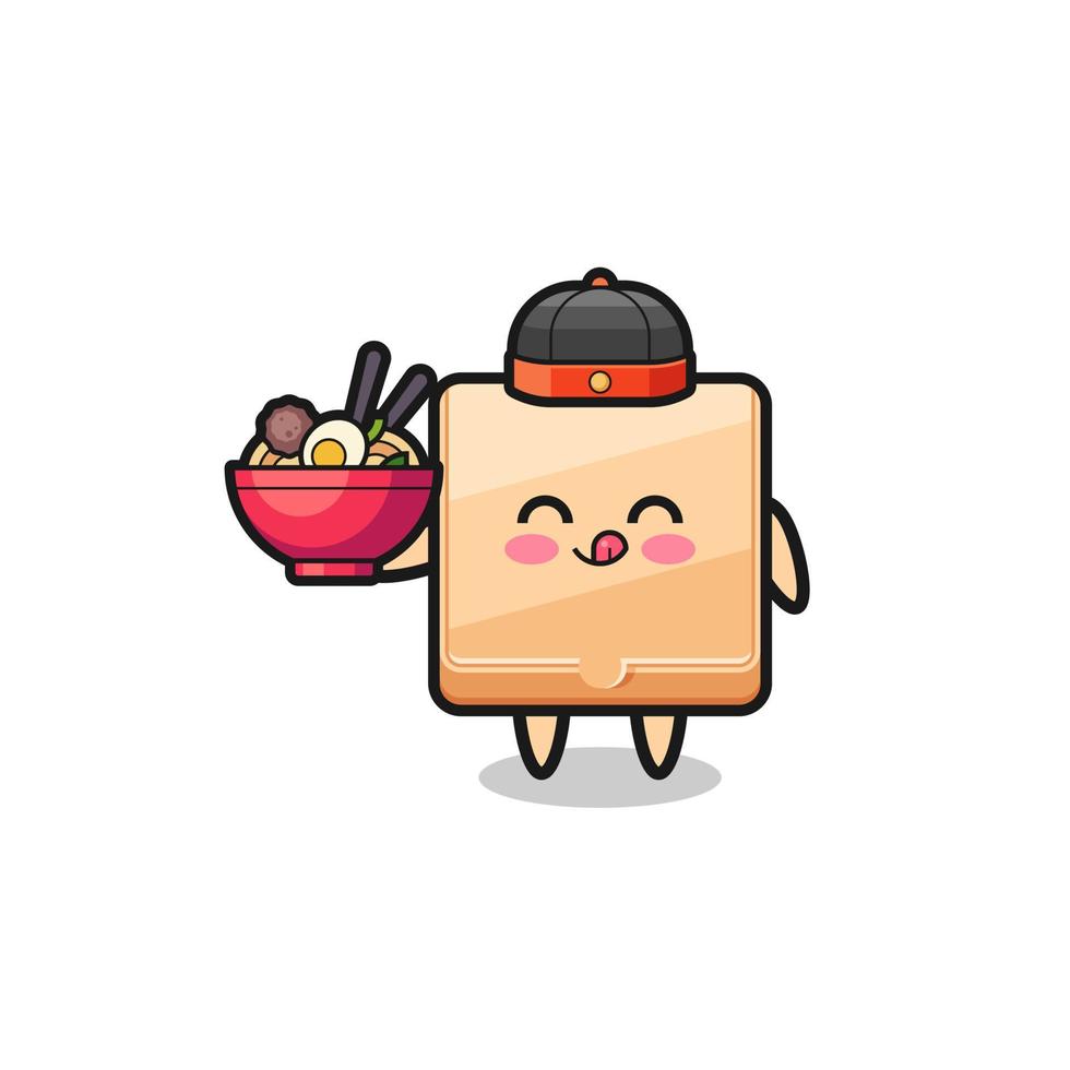 pizza box as Chinese chef mascot holding a noodle bowl vector