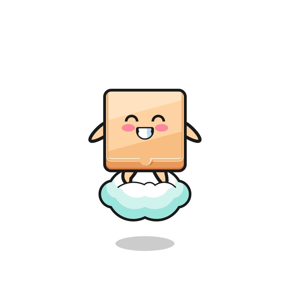 cute pizza box illustration riding a floating cloud vector