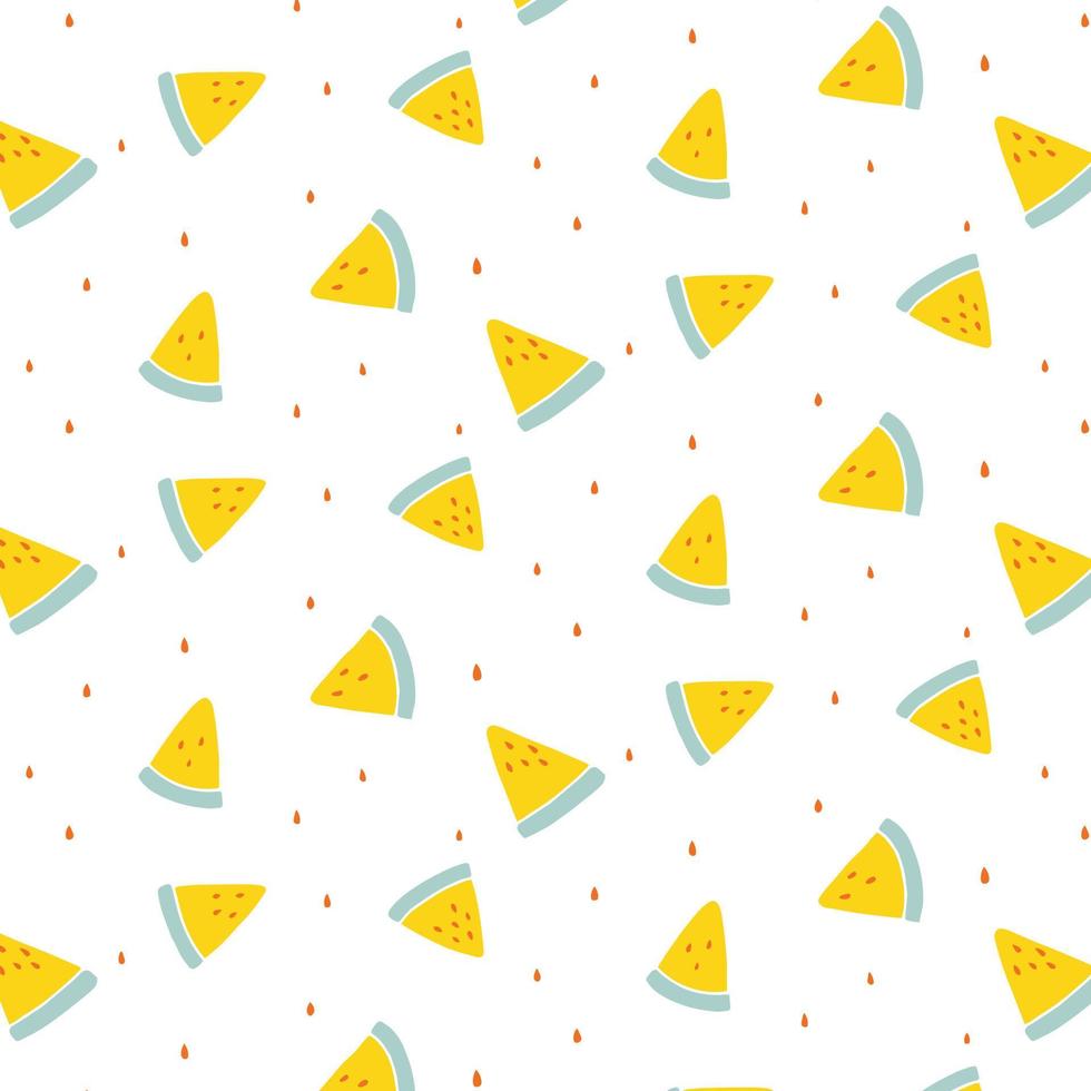 vector pattern of watermelon on white background. Hand drawn vector illustration. Pattern in cartoon style.