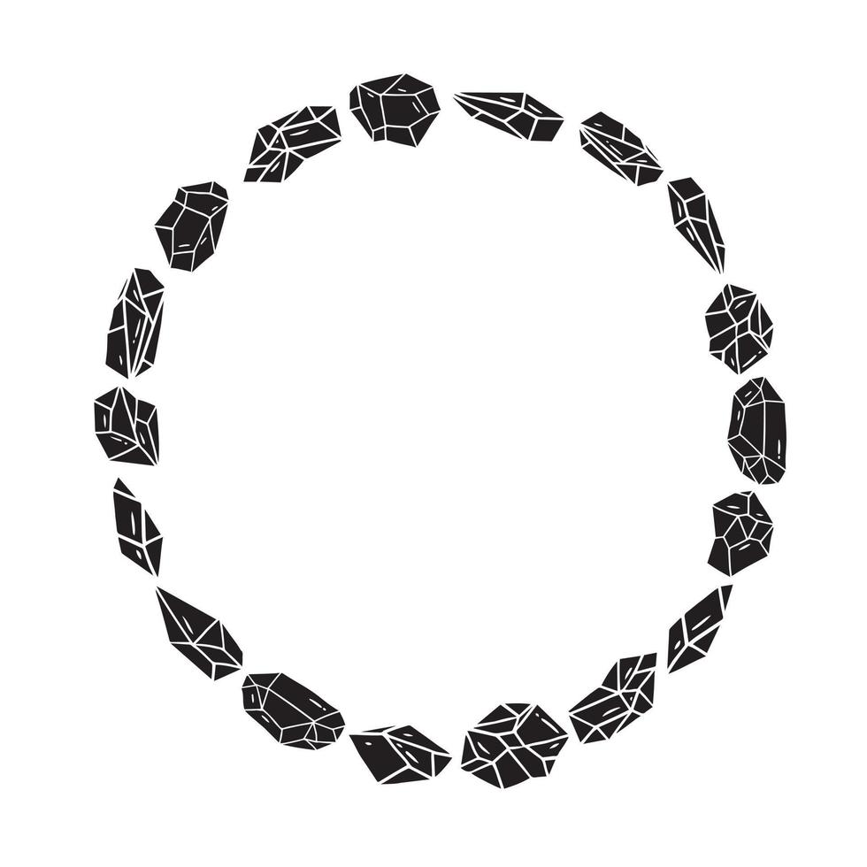 Vector illustration of black crystal round border frame for lettering on white background.A circle frame