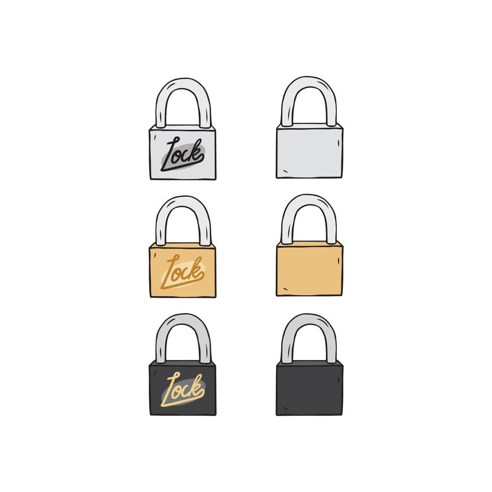 Hand drawn vector illustration of lock in cartoon style.