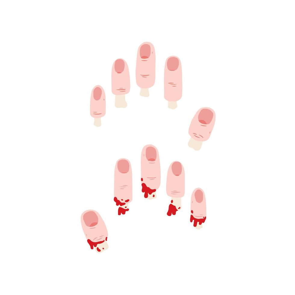 Hand drawn vector illustration of finger cut off with exposed bone.cartoon of chopped off finger.torn off finger.