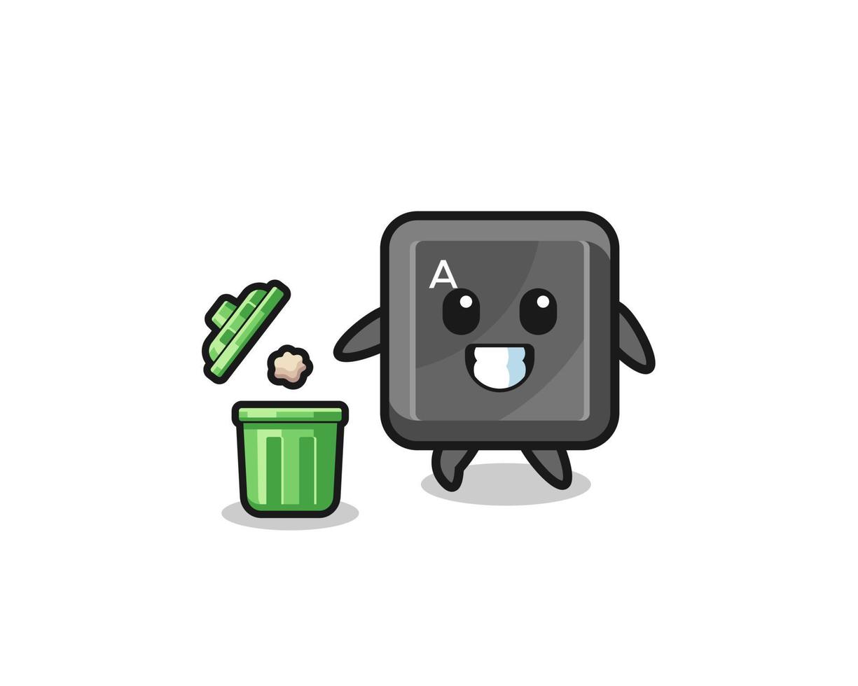 ilustración del botón del teclado tirando basura en el bote de basura vector