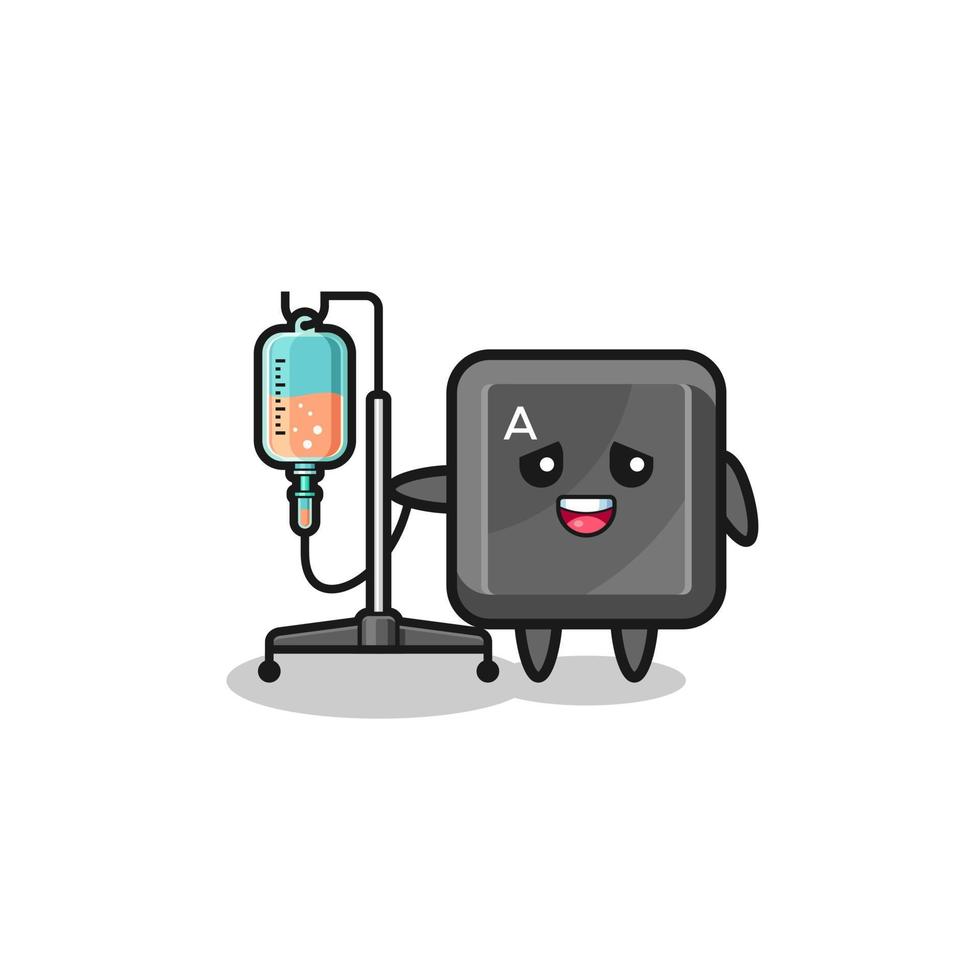 cute keyboard button character standing with infusion pole vector