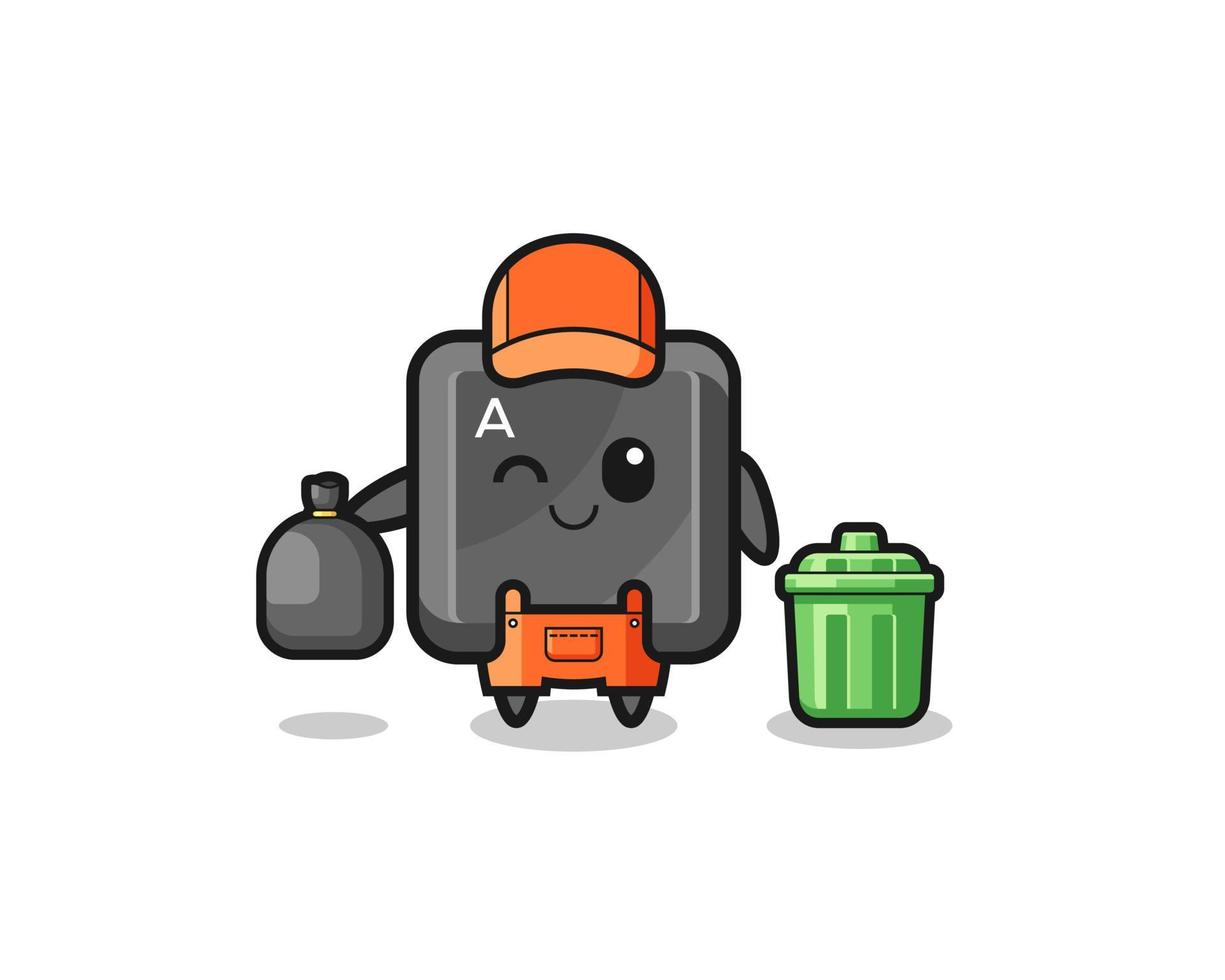 the mascot of cute keyboard button as garbage collector vector