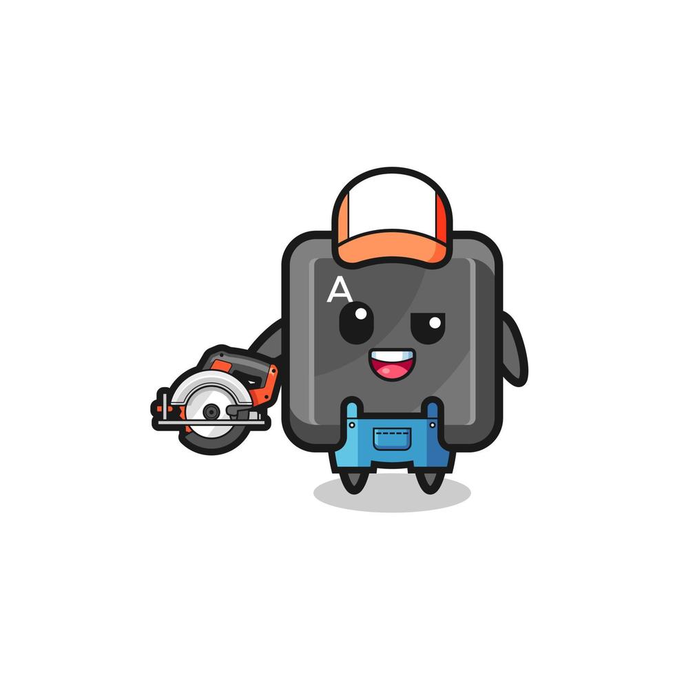 the woodworker keyboard button mascot holding a circular saw vector