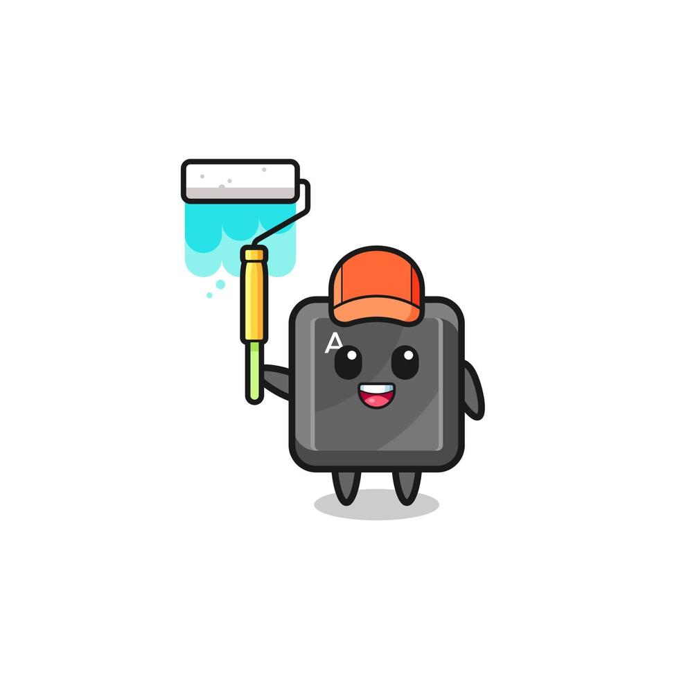 the keyboard button painter mascot with a paint roller vector