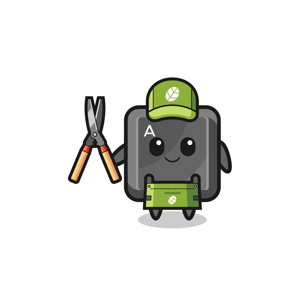 cute keyboard button as gardener mascot vector