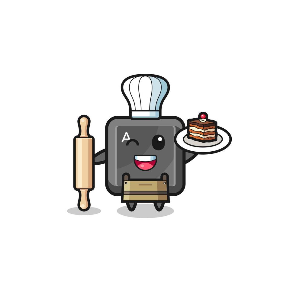 keyboard button as pastry chef mascot hold rolling pin vector