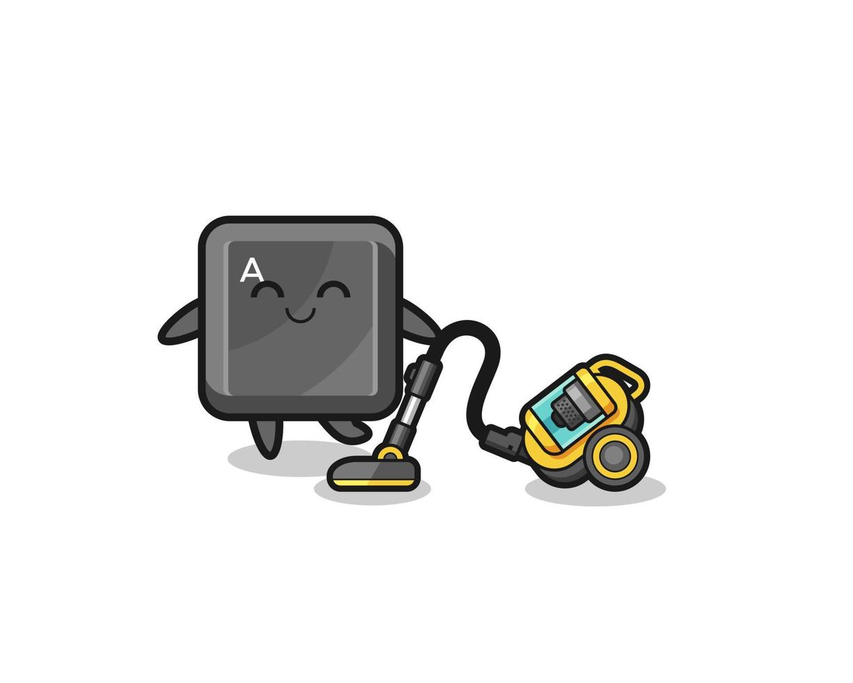 cute keyboard button holding vacuum cleaner illustration vector