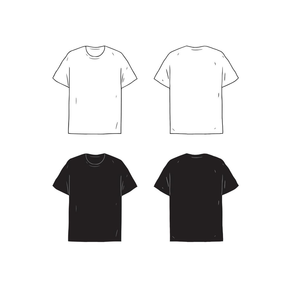Set of blank T-shirt design template hand drawn vector illustration. Front and back shirt sides.