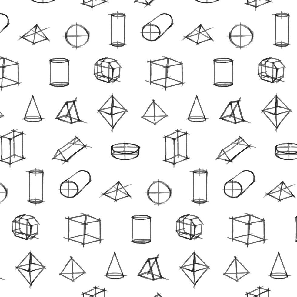 Vector pattern of Geometric Shape Hand Drawn Sketch on white background.