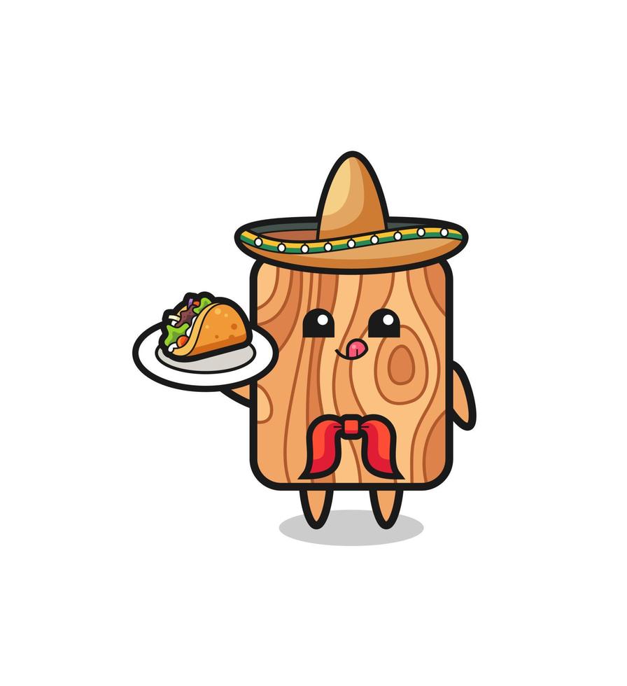 plank wood Mexican chef mascot holding a taco vector