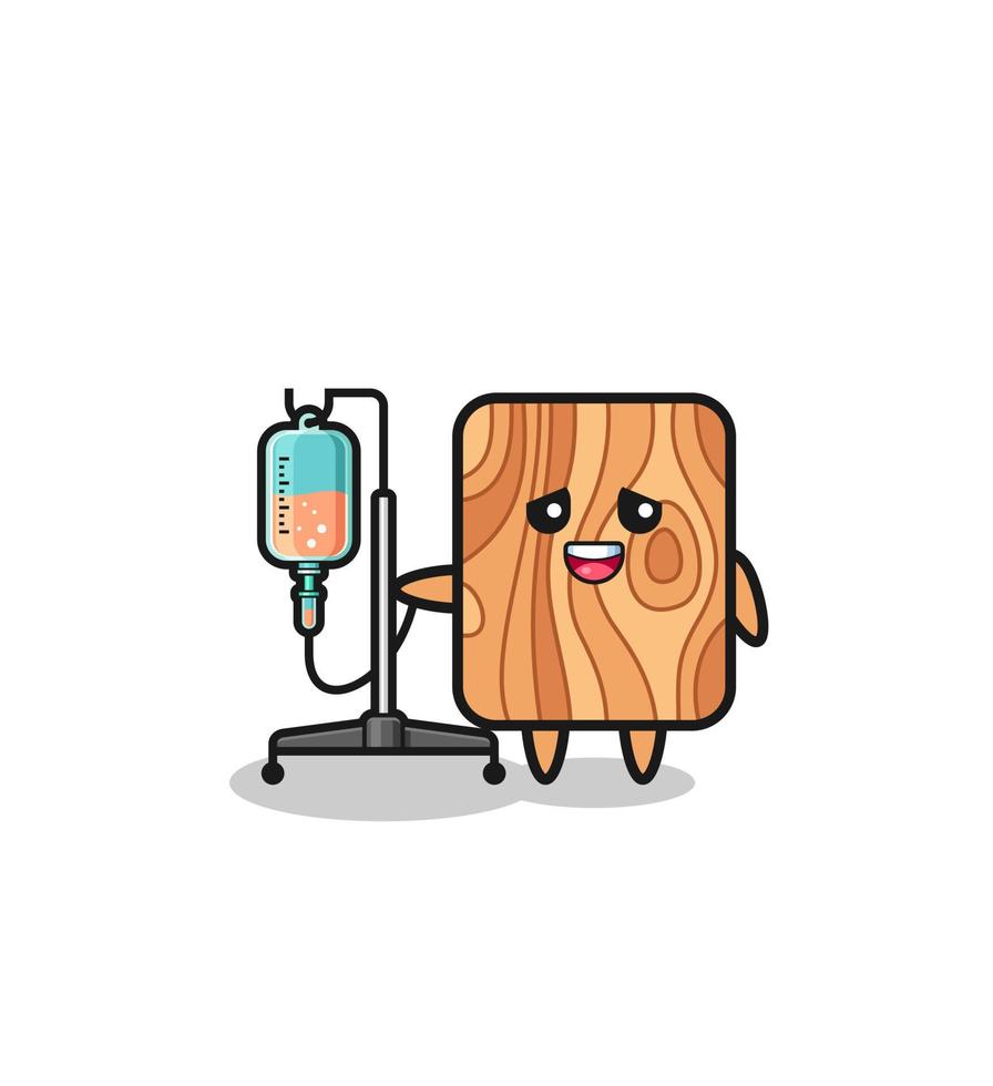 cute plank wood character standing with infusion pole vector