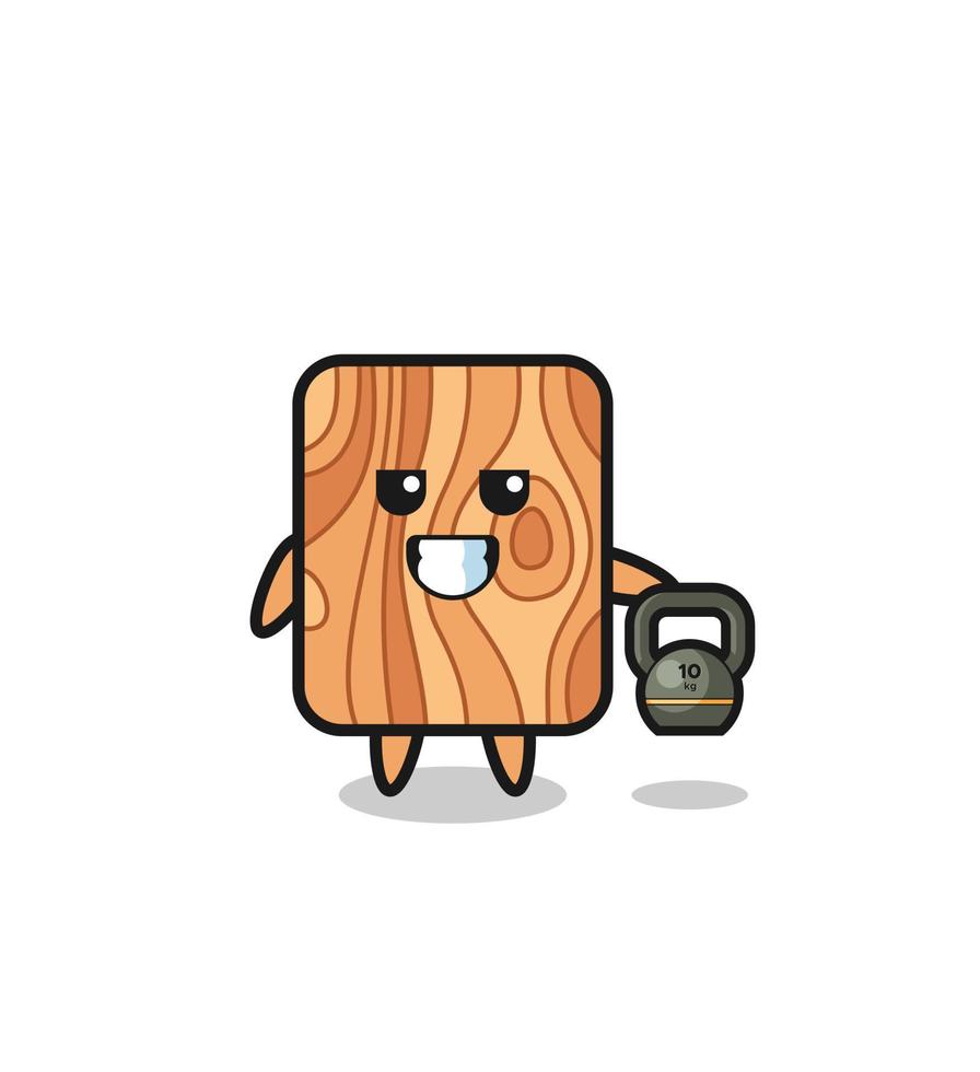 plank wood mascot lifting kettlebell in the gym vector