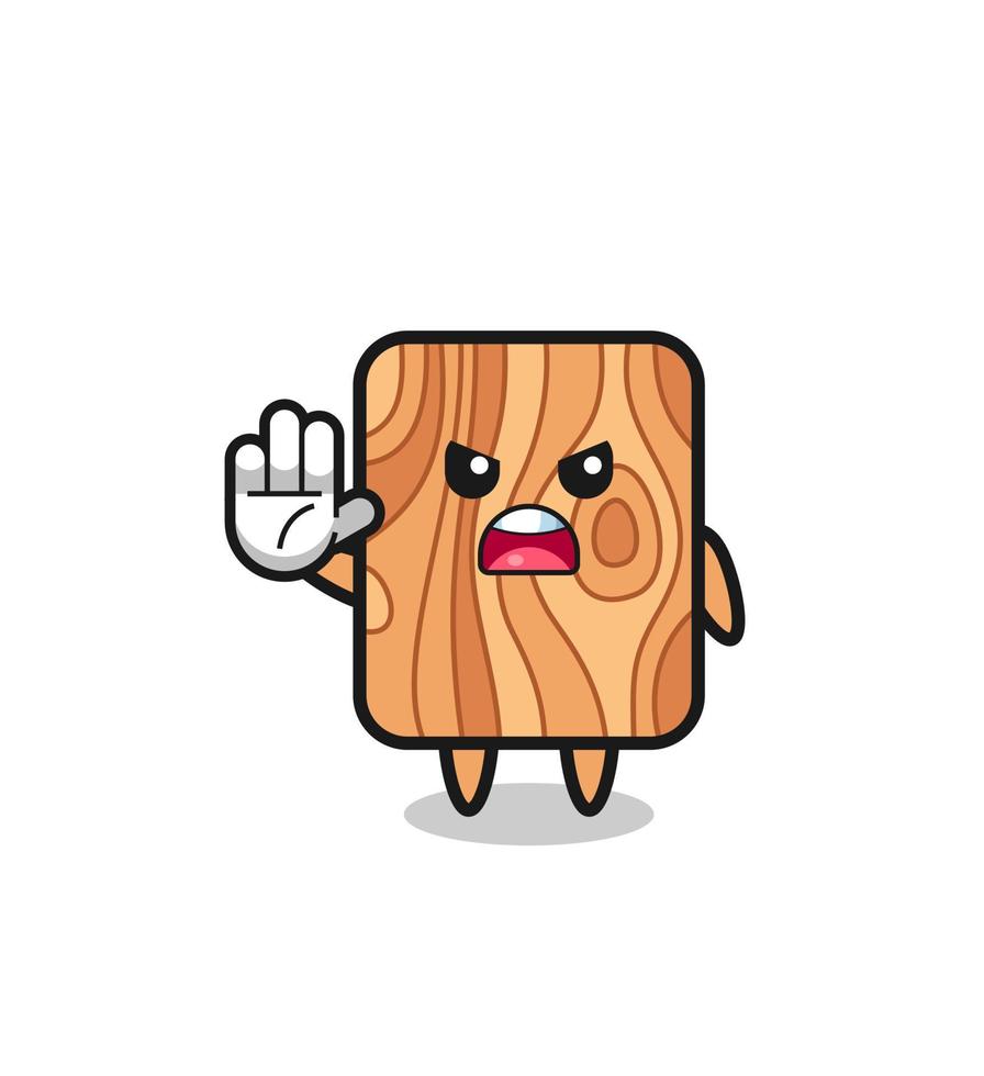 plank wood character doing stop gesture vector