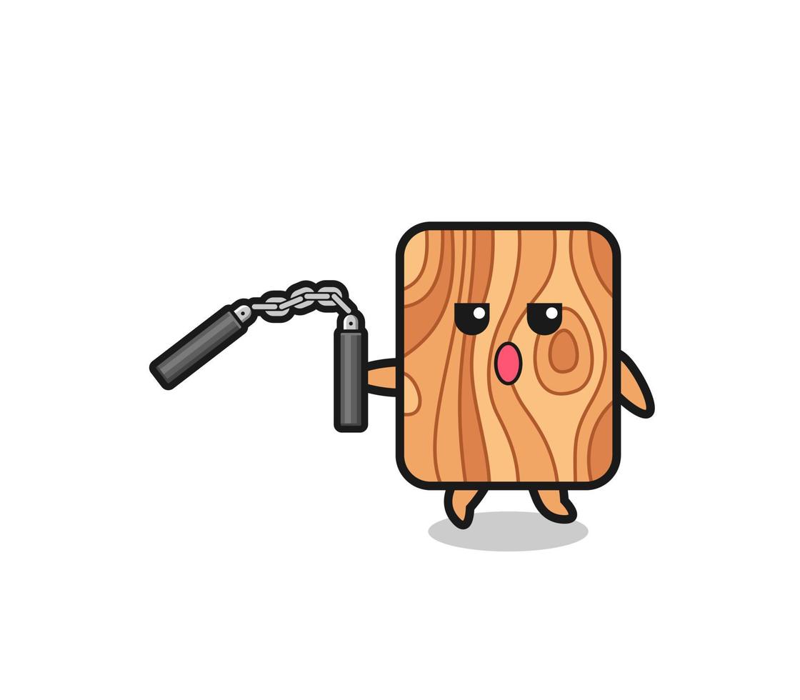 dibujos animados de tablones de madera usando nunchaku vector