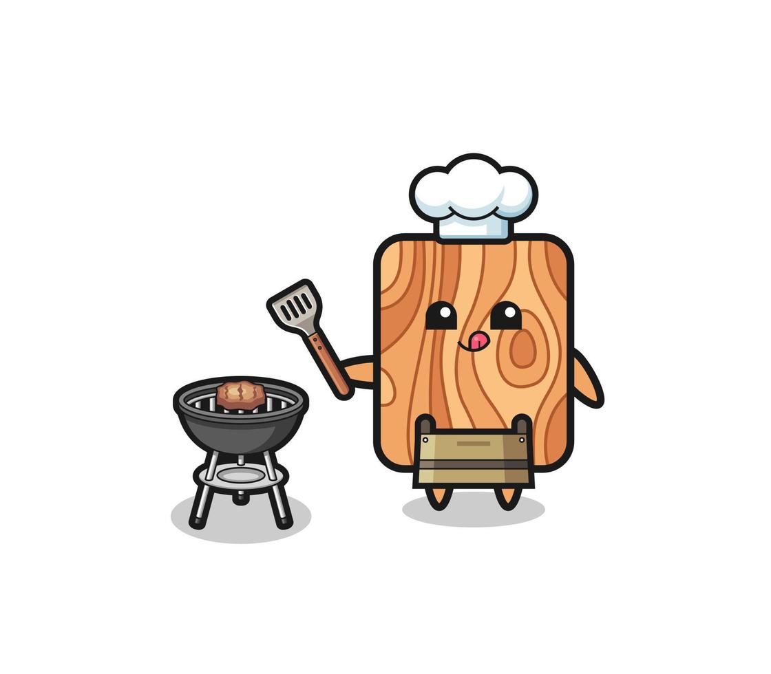 plank wood barbeque chef with a grill vector