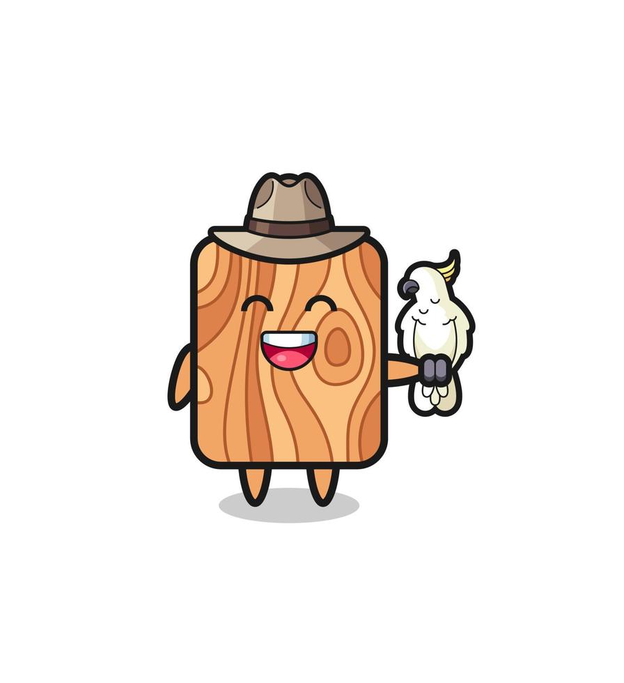 plank wood zookeeper mascot with a parrot vector