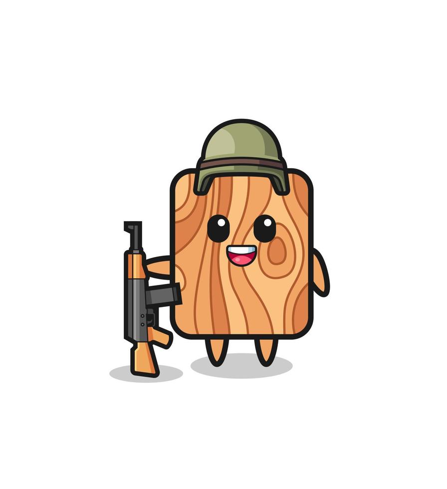 cute plank wood mascot as a soldier vector