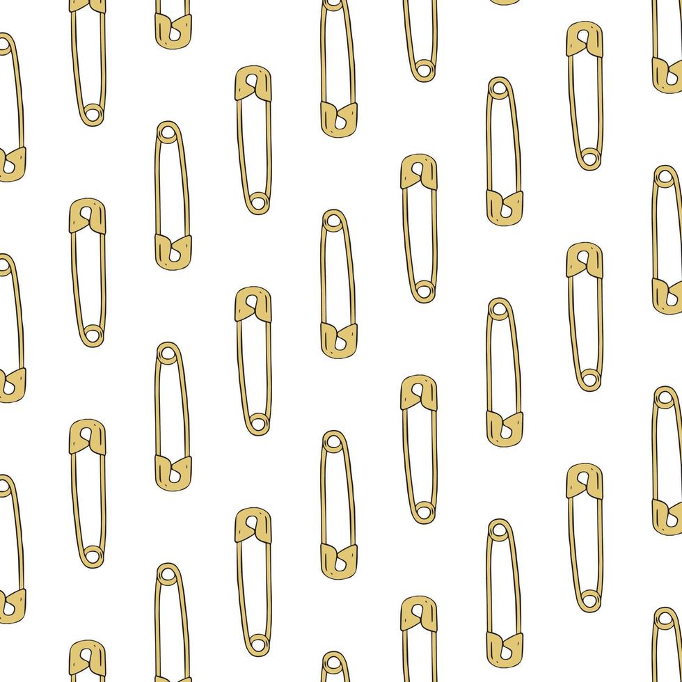 Hand drawn vector illustration of safety pin pattern on white background.