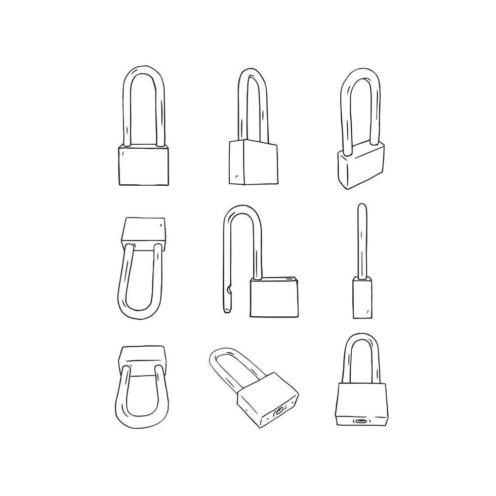 Hand drawn vector illustration of blank lock set on white background.