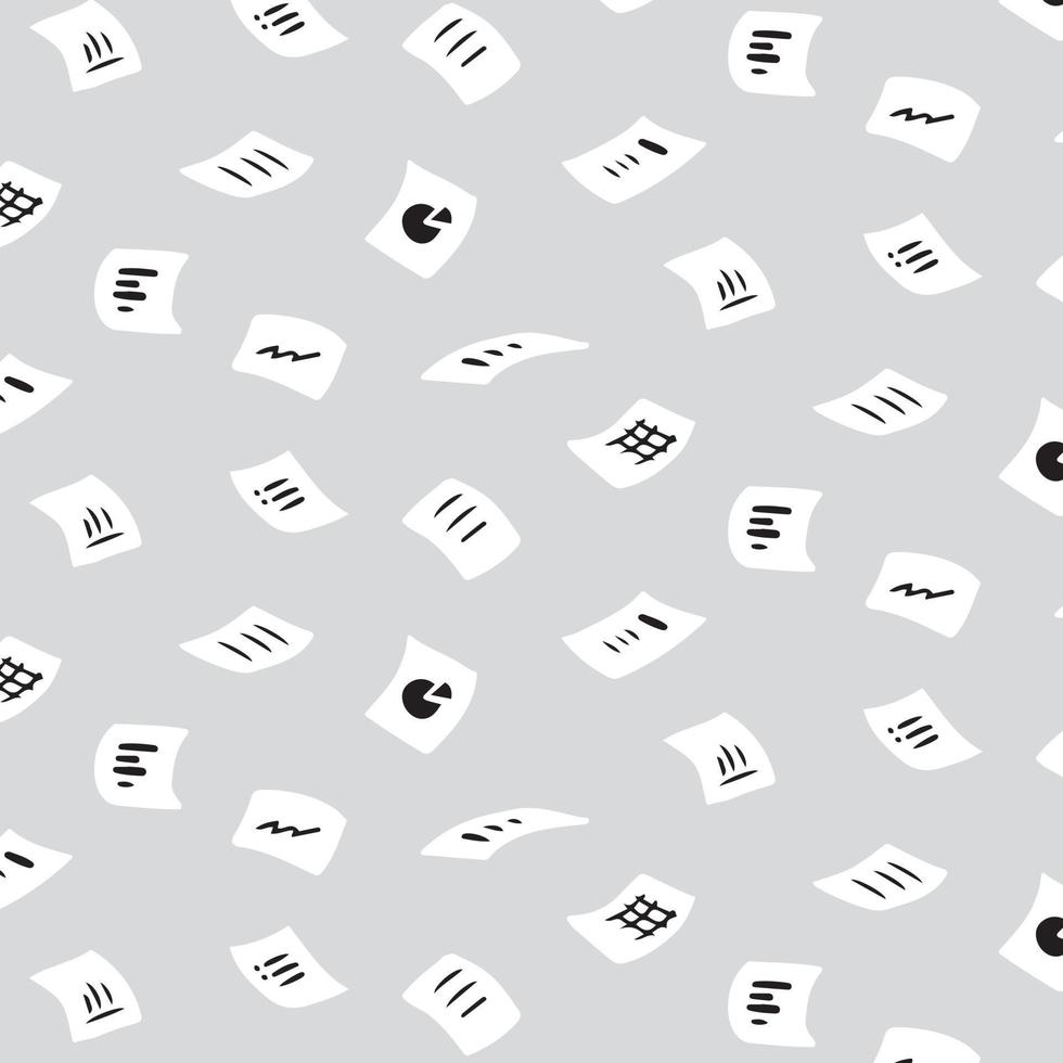 Hand drawn vector illustration of flying office documents paper pattern. Abstract doodle wallpaper.