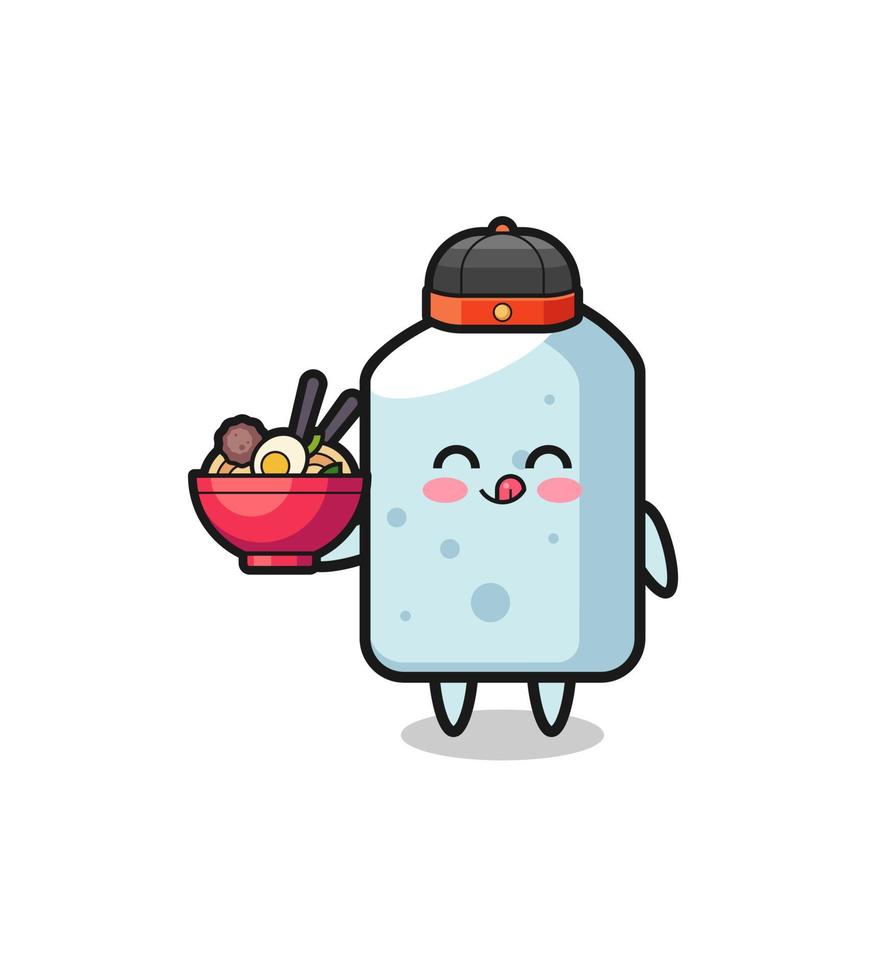 chalk as Chinese chef mascot holding a noodle bowl vector