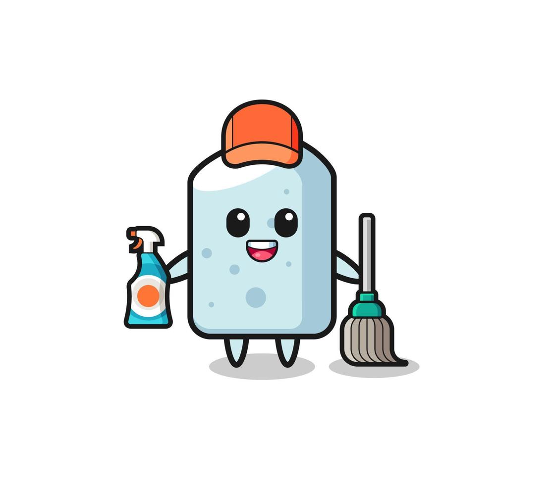 cute chalk character as cleaning services mascot vector
