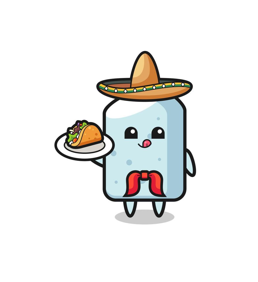 mascota del chef mexicano de tiza sosteniendo un taco vector