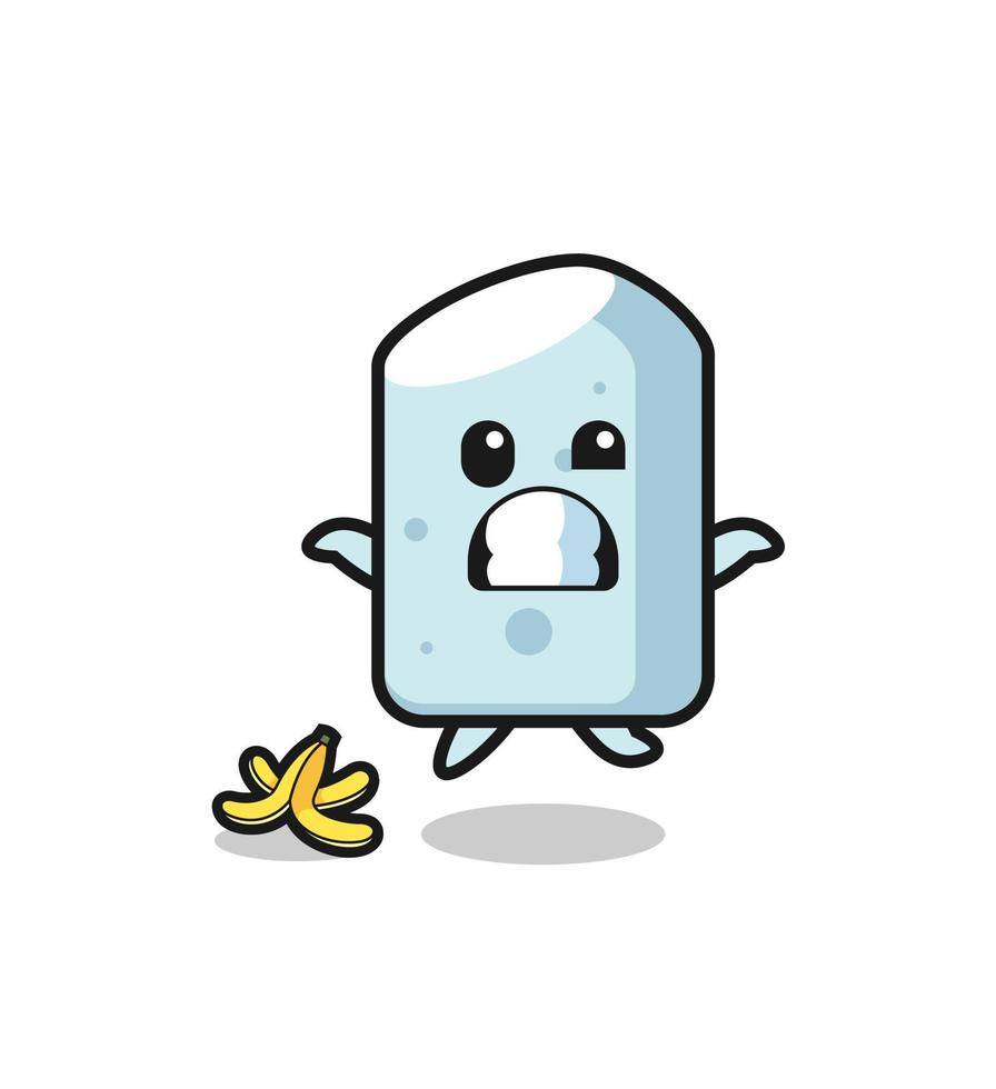 chalk cartoon is slip on a banana peel vector