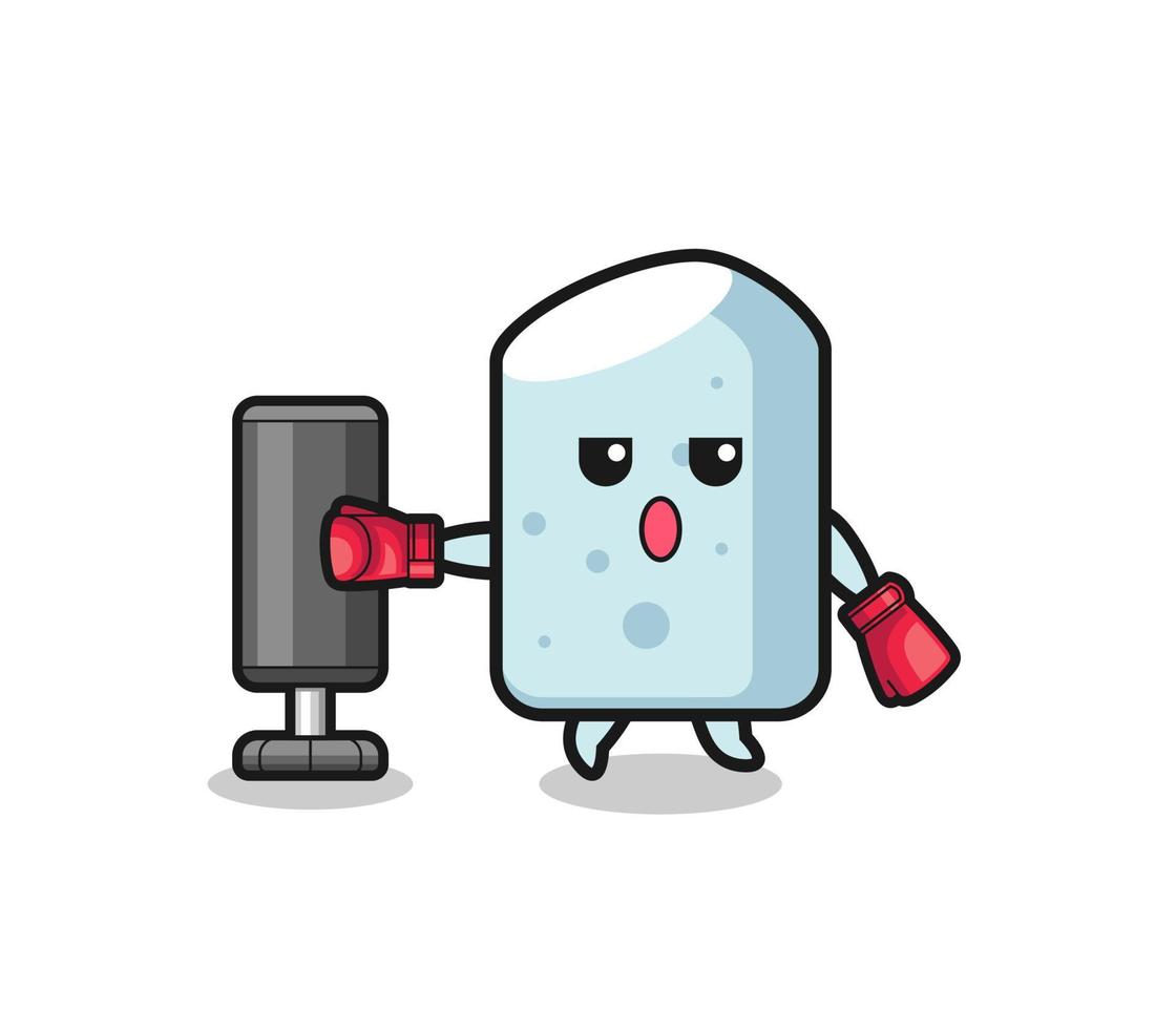 chalk boxer cartoon doing training with punching bag vector