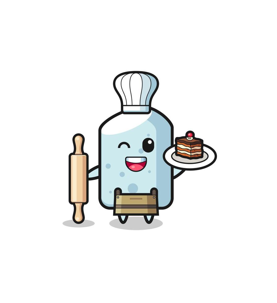 tiza como mascota del chef de repostería sujetar rodillo vector