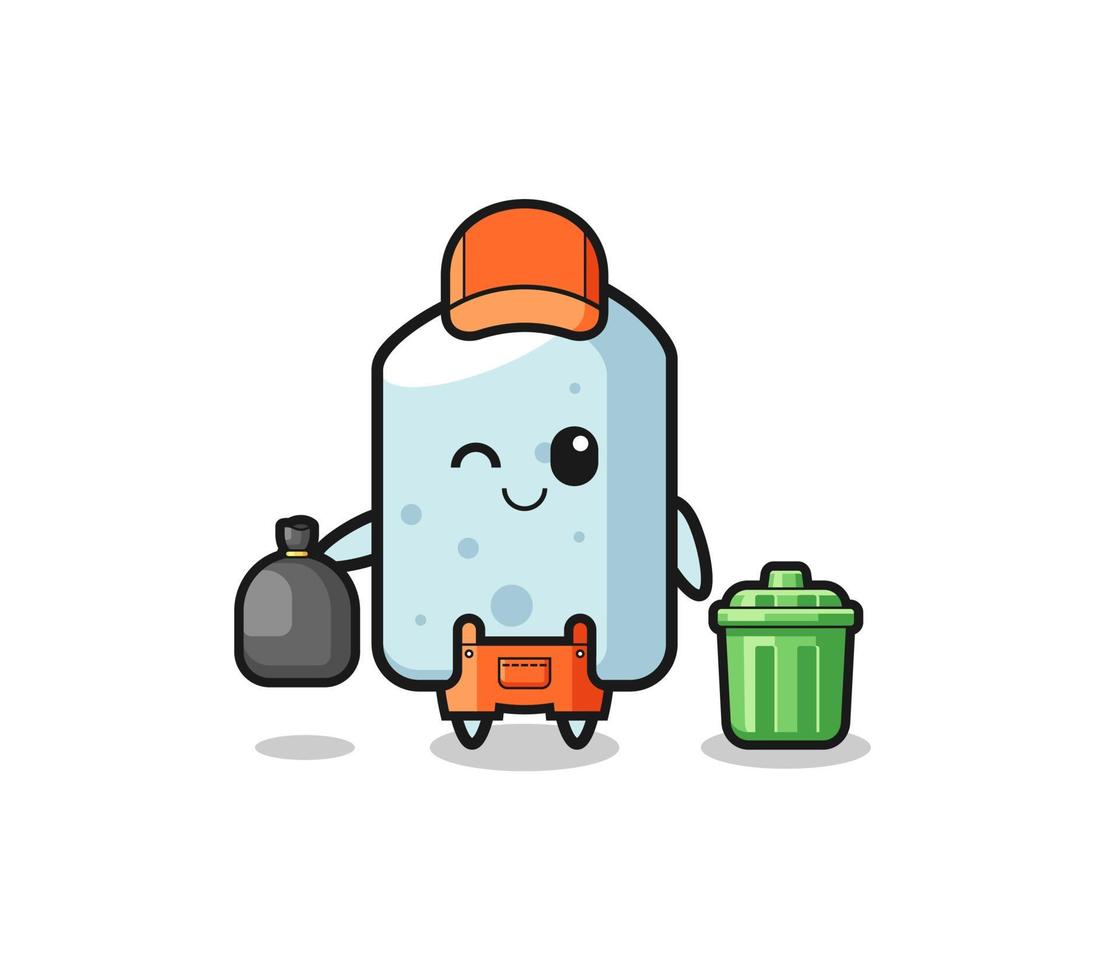 the mascot of cute chalk as garbage collector vector