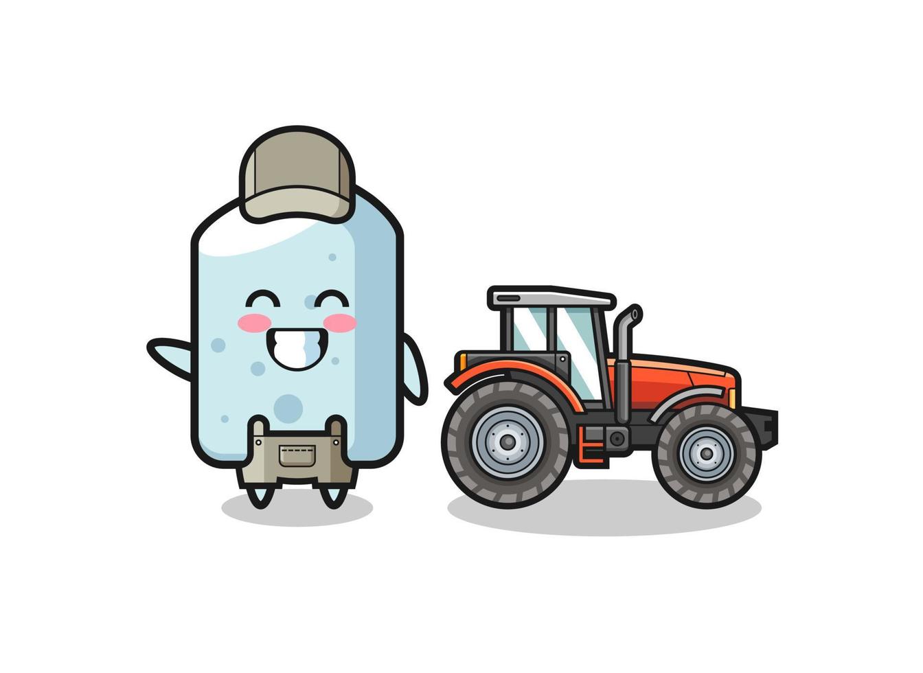 the chalk farmer mascot standing beside a tractor vector
