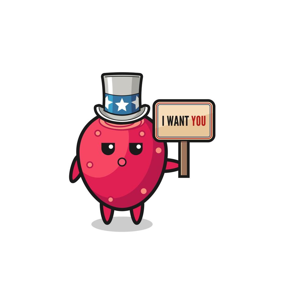 prickly pear cartoon as uncle Sam holding the banner I want you vector