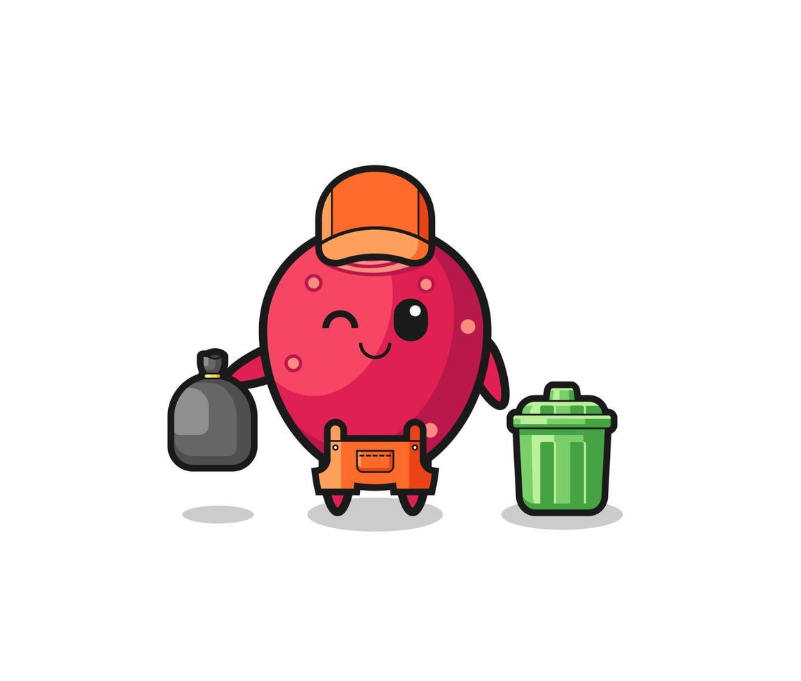 the mascot of cute prickly pear as garbage collector vector