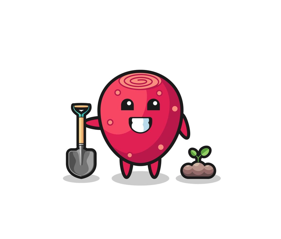 cute prickly pear cartoon is planting a tree seed vector