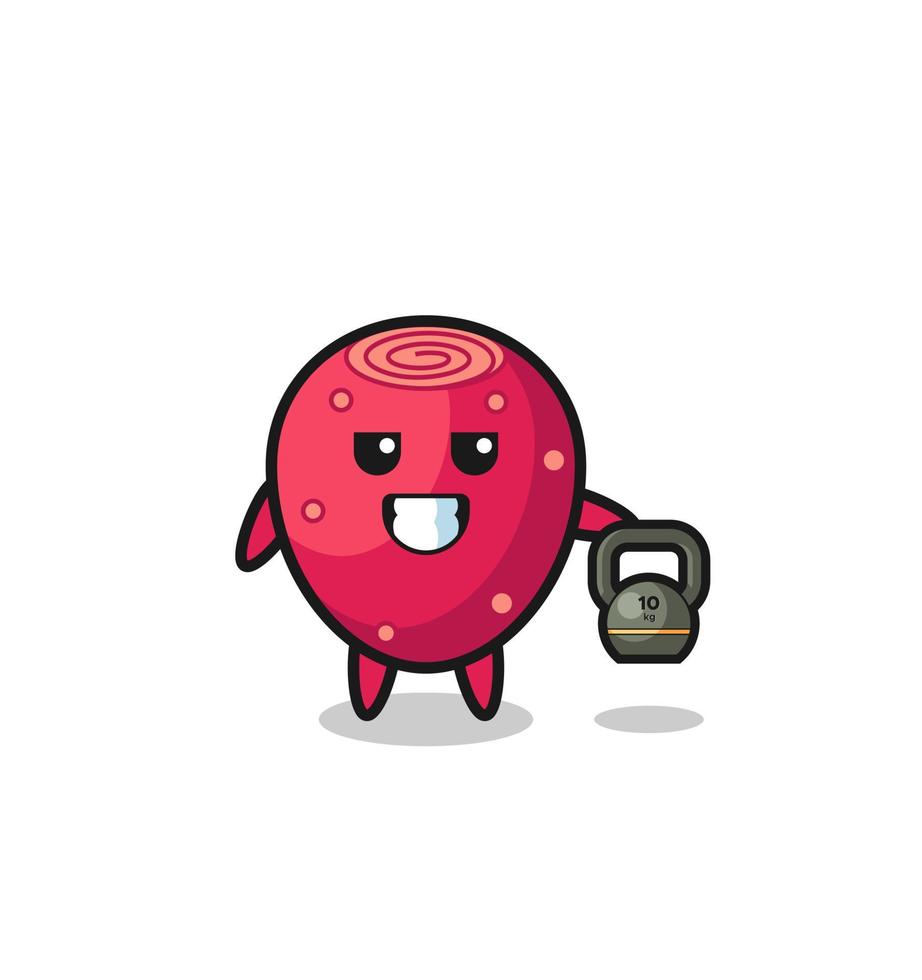 prickly pear mascot lifting kettlebell in the gym vector