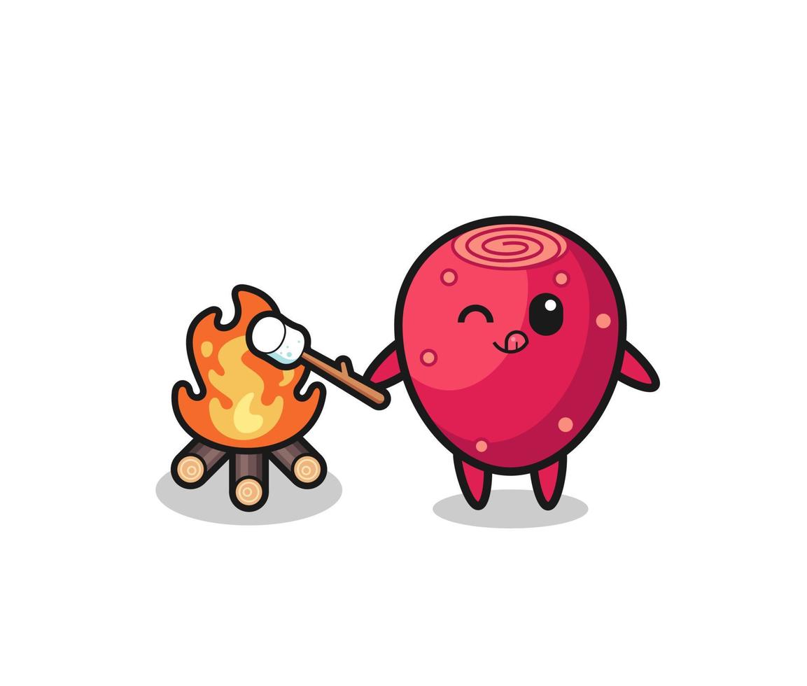 prickly pear character is burning marshmallow vector