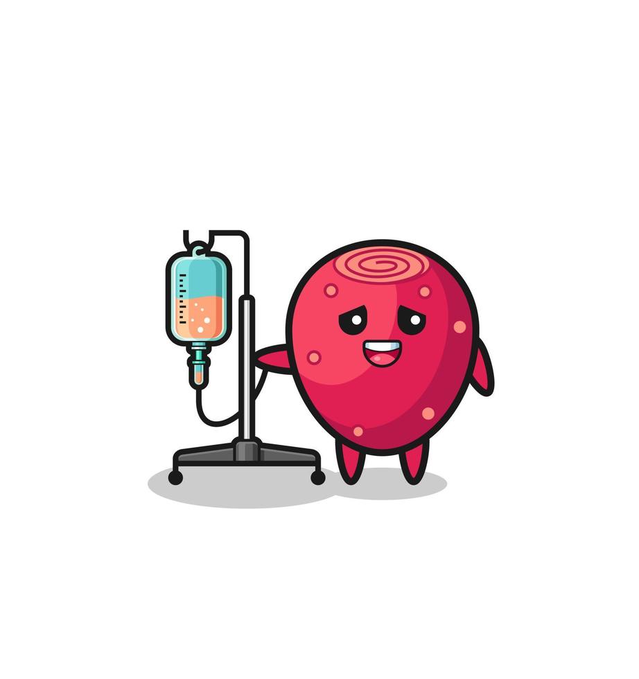 cute prickly pear character standing with infusion pole vector